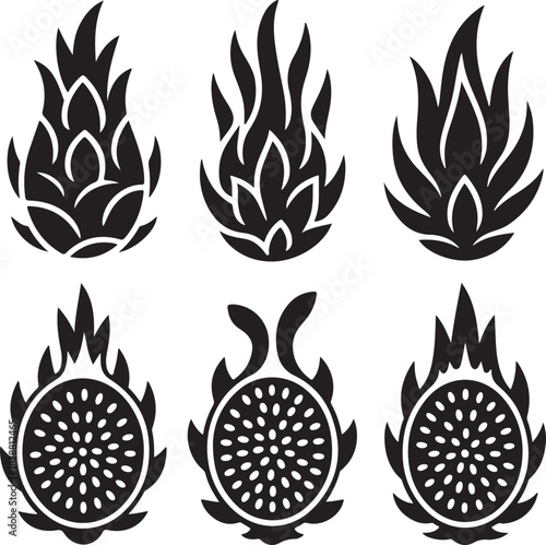 Stylized Dragon Fruit Icon Set Vector Illustration Fresh and Healthy