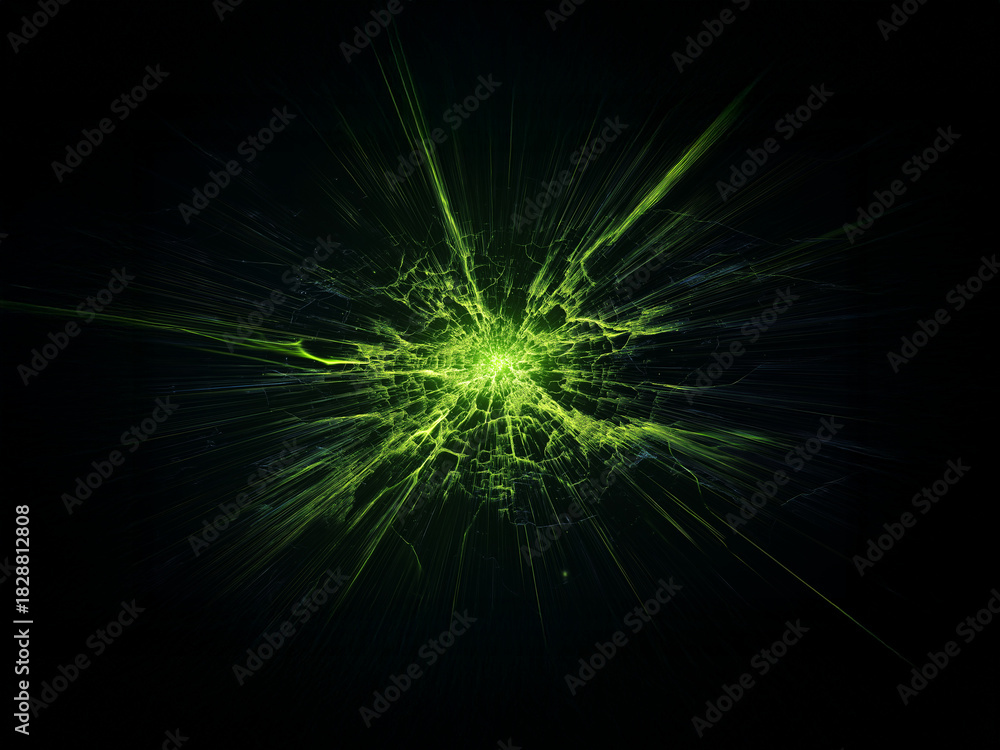 Fototapeta premium Powerful bright green electric explosion abstract energy background digital art lightning power fractal effect concept