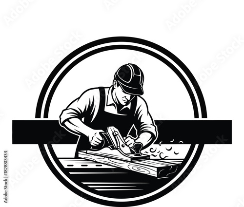 Woodworker Shaping Lumber with a Hand Plane in a Circular Design