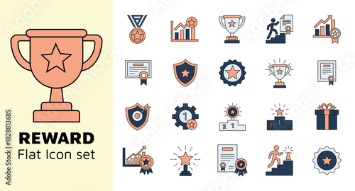 Reward flat icon set for achievement and success