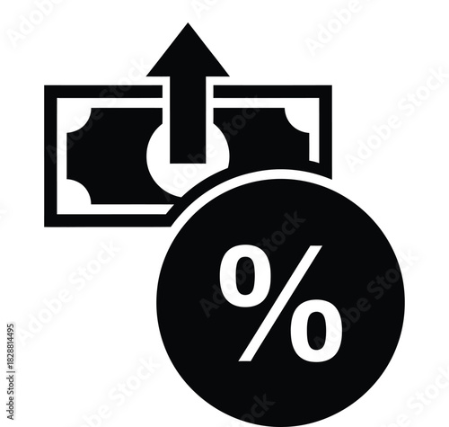 Rising interest rates shown with arrow money and percentage sign