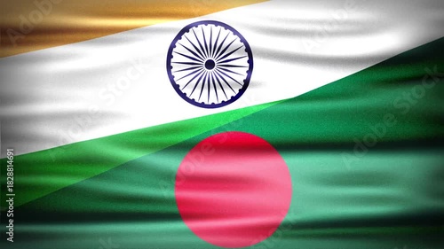 Wavy Combined Flags of India and Bangladesh, Short Looping Animation of National Unity and Cultural Connection