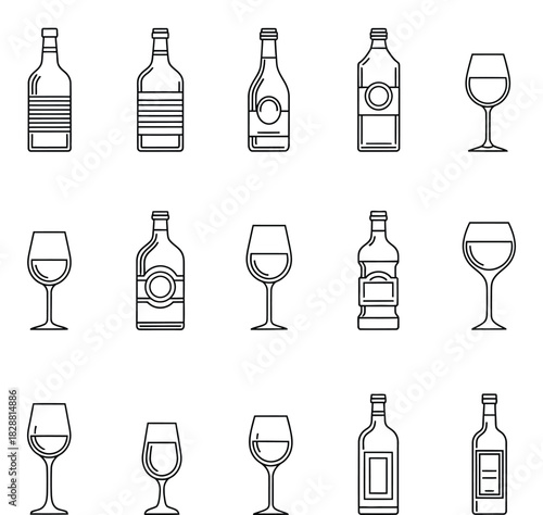 Wine Bottles and Glasses Vector Illustration Wine Tasting Concept Design