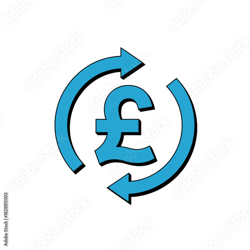 Pound Sterling Currency Exchange Symbol Illustration with Circular Arrows on White Background Financial Theme