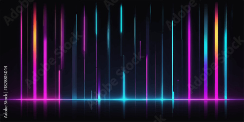 Abstract colorful lines background with bright rainbow wave design and glowing digital equalizer pattern