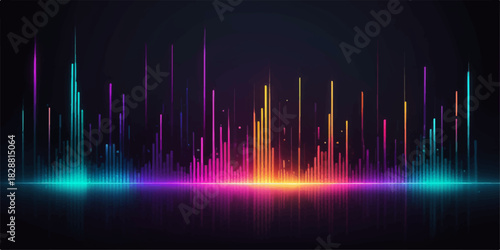 Digital sound wave spectrum background vector illustration with light and frequency lines
