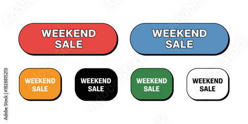 Weekend sale vector buttons collection promotional marketing offers for diverse products and services weekend savings advertisement
