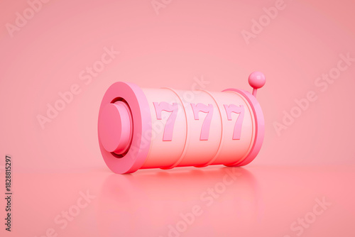 Gambling concept. Lucky seven 777 slot machine with casino roulette. 3d rendering.	

