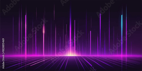 Abstract black background vector with bright colorful rainbow glow lines and music equalizer wave design
