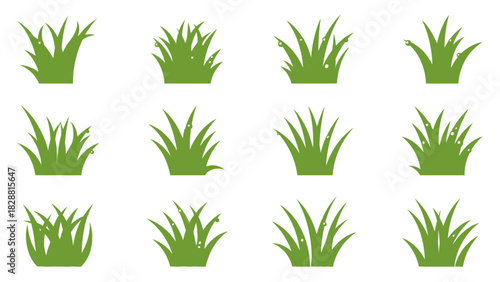 Green Grass Clumps Isolated Vector Illustration on White Background