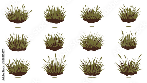 Diverse Clumps of stylized Grass Vector Graphic Elements