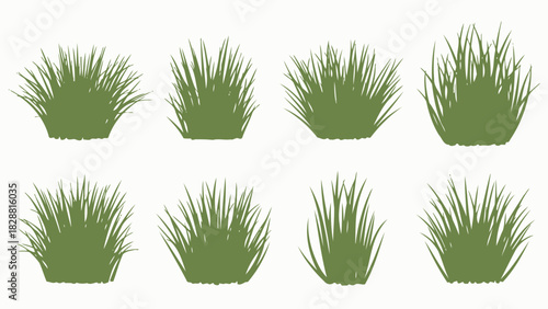 Vector Green Grass Tufts on Isolated Background Seamless Pattern