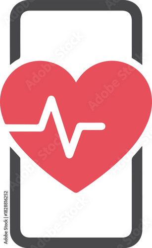 Mobile health monitoring vector icon with a heart and ECG line on a smartphone screen for digital healthcare apps