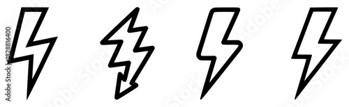 Four Black Lightning Bolt Icons on a White Background