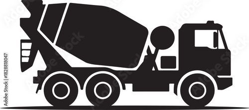 Concrete mixer truck silhouette on white background