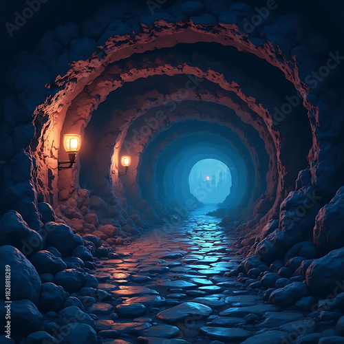 Enchanted Tunnel A Mystical Path Through the Unknown with Luminescent Rocks