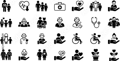 Collection of Icons Representing People and Care