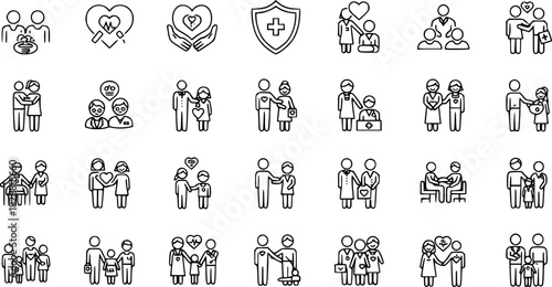 Collection of Icons Representing People and Care