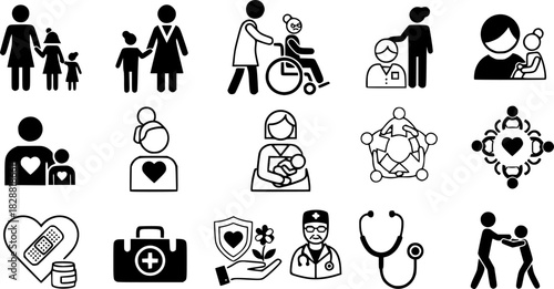 Collection of Icons Representing People and Care