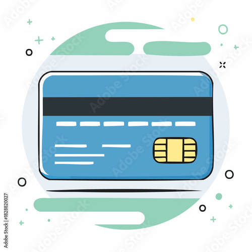 Modern credit card illustration featuring a secure chip, ideal for financial transactions and payment solutions, in a digital format
