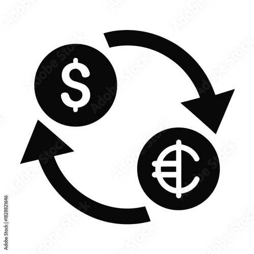 Currency exchange euro dollar transfer icon on white background