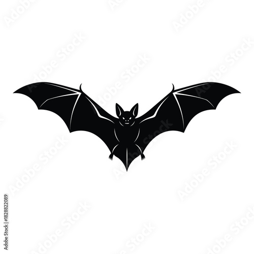 Spooky black bat silhouette with widespread wings, a symbol of halloween and night, isolated on