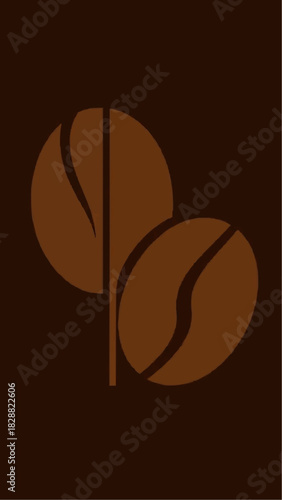Two stylized brown coffee beans with a subtle texture on a dark brown background, representing a simple and elegant design for beverages.