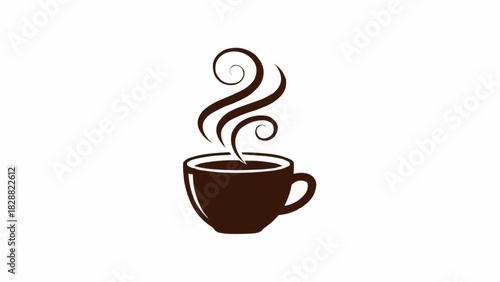 A minimalist brown coffee cup with elegant swirling steam rising from the hot beverage, isolated on a clean white background.