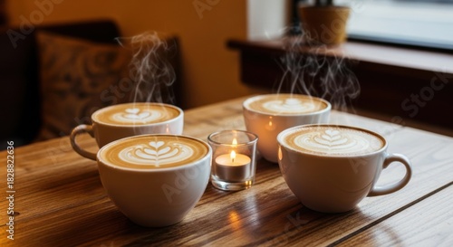 Warm Lattes and Candle Create a Cozy Atmosphere