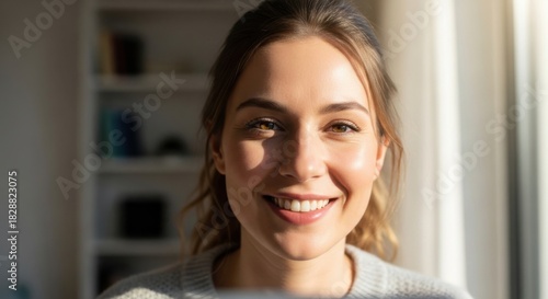 Beautiful Young Woman Smiling Happily in Natural Light
