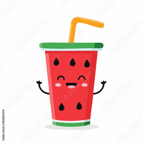 Vibrant and Playful Watermelon Drink Character with a Friendly Smile, a Refreshing Summer Beverage Concept for Joyful Moments and Sweet Celebrations