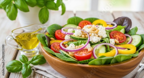 Delicious Fresh Vegetable Salad with Feta and Olive Oil