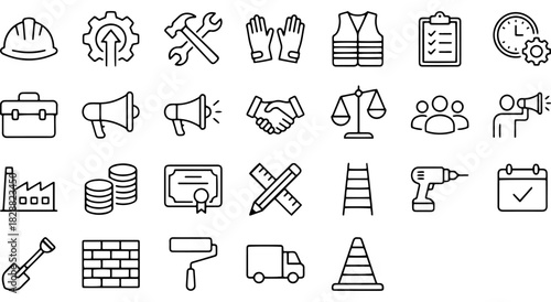 Essential construction, industry, and business vector line icons collection Vector