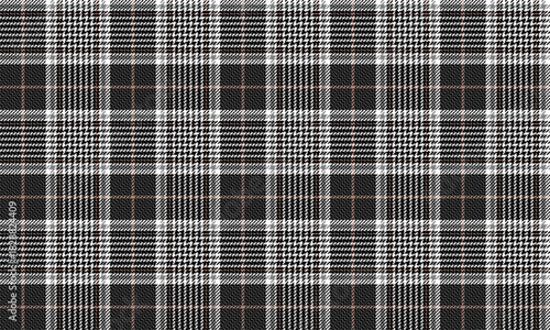 Seamless plaid pattern, black, white, gray, orange, for designing clothes, skirts, pants, dresses, suits, adding a modern fashion charm.