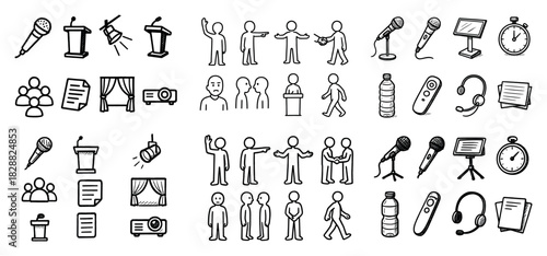 Hand-drawn presentation and speech icons