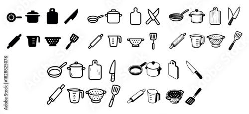 Kitchen utensil icons set for cooking