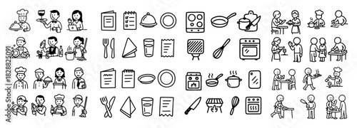 Diverse chefs and cooking tools illustrations