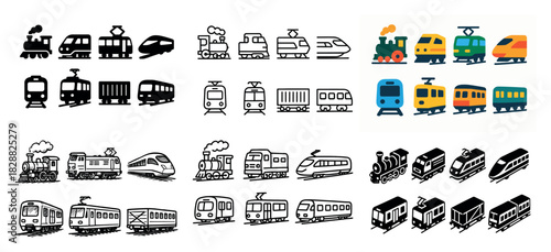 Various train icons and illustrations