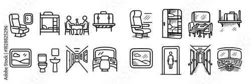 Train Interior Sketch Icons