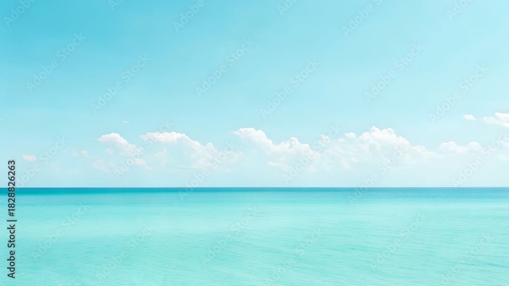 Obraz premium Vast Turquoise Ocean Meets Bright Blue Sky Under Scattered Clouds Serene Tropical Seascape