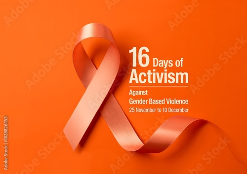 Orange ribbon for 16 days of activism against gender based violence awareness and support campaign