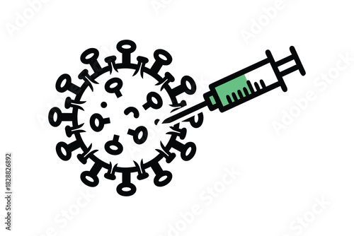 virus being injected by a syringe, illustrating vaccine, immunization, and treatment