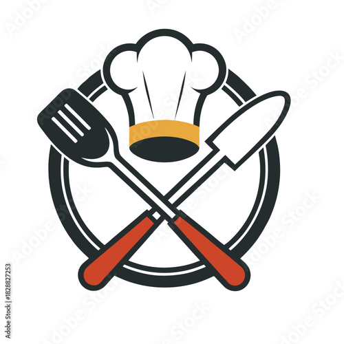 Chef hat and spoon illustration icon for restaurant cooking business