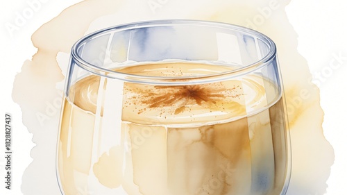 Fototapeta Naklejka Na Ścianę i Meble -  Festive holiday eggnog drink with cinnamon spice watercolor illustration