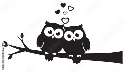 Cute Owl Couple with Hearts Illustration