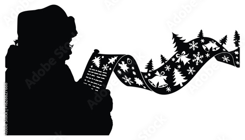 Santa Reading Christmas Story to Dog Silhouette