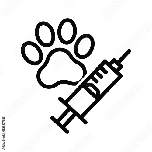 Pet vaccination and animal health concept with paw print and syringe icon representing veterinary care and prevention