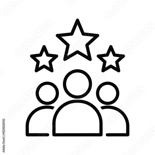 Team performance rating with three people and stars, representing customer satisfaction or employee excellence, isolated on