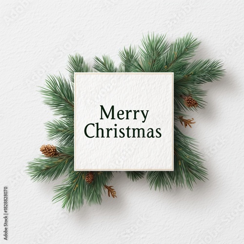 Christmas Greeting with Pine Branches and Cones on a Textured Background