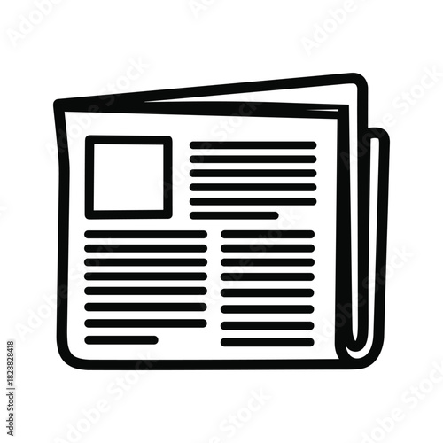 Black and white line art icon of a newspaper, symbolizing news, communication, and information, isolated on